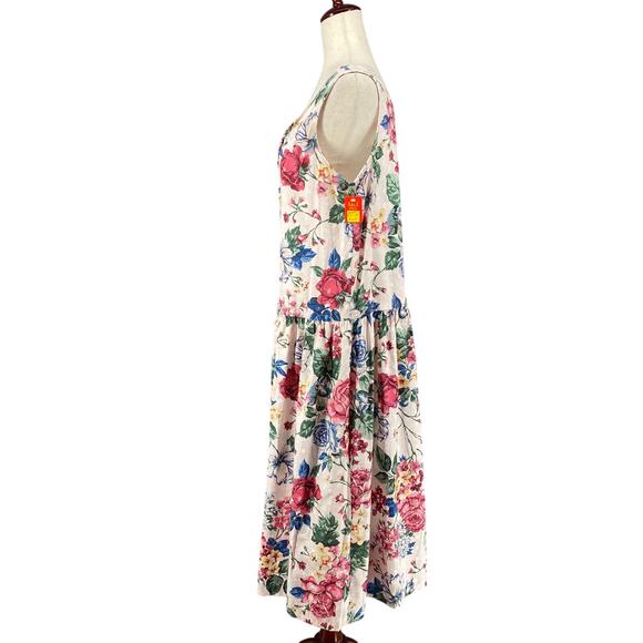 Vtg 80s 90s NOS Brights Creek Cottage Garden Midi Dress Romantic Boho 14? Floral - Picture 4 of 15